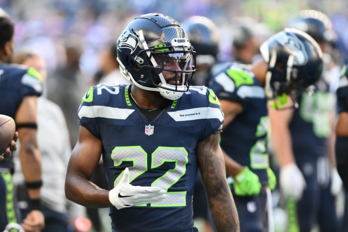 Seattle Seahawks cornerback Tre Brown (22) during warmups prior to the game at Lumen Field.